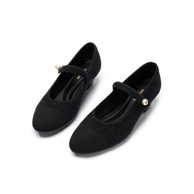 vintage tweed low heel strap mary jane shoes all black 2