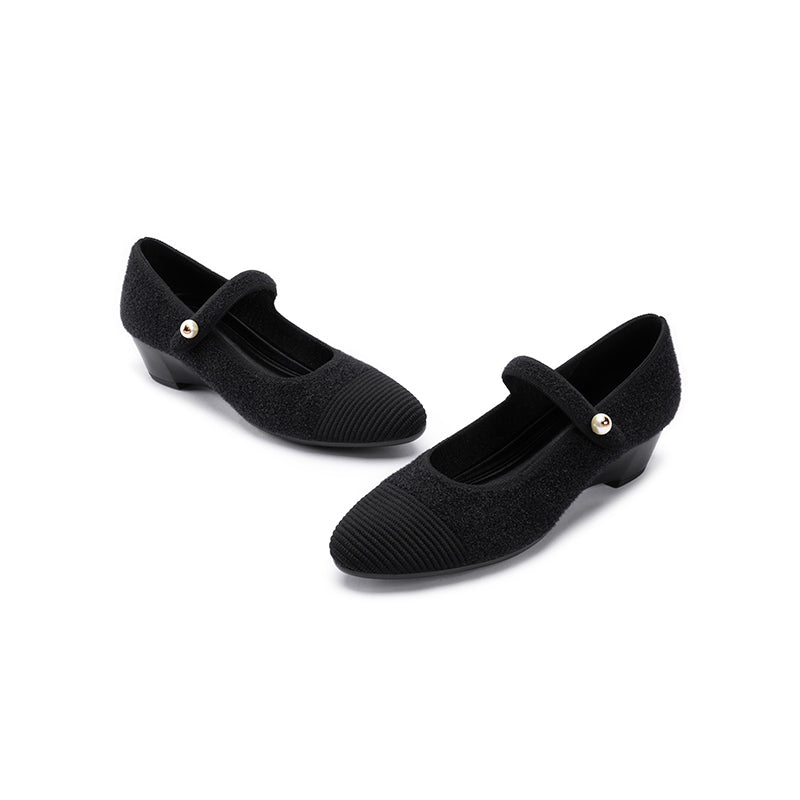 vintage tweed low heel strap mary jane shoes all black 4