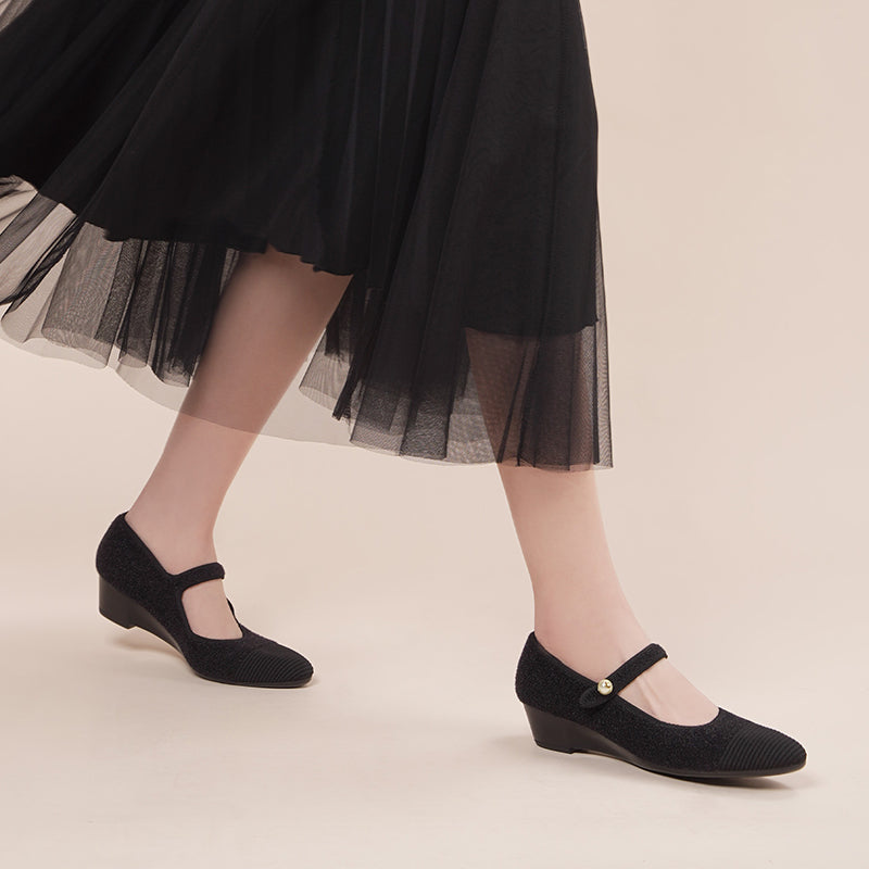 vintage tweed low heel strap mary jane shoes all black 6