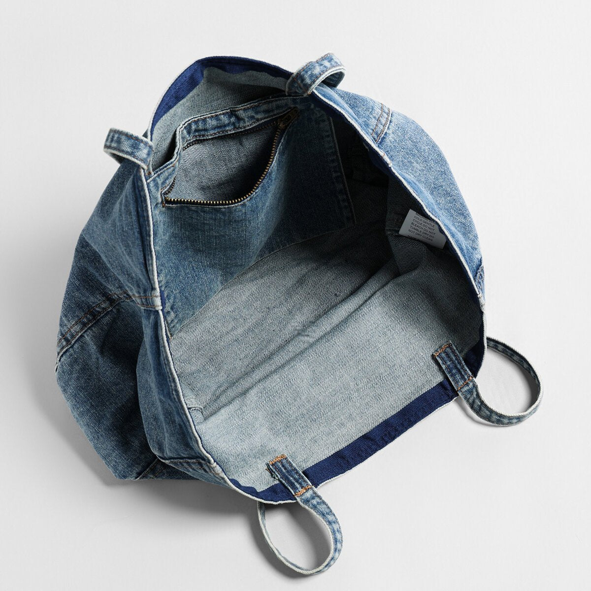 Vintage Washed Denim Large Capacity Tote – "1985 Breakfast Club" Graphic Commuter Shoulder Bag