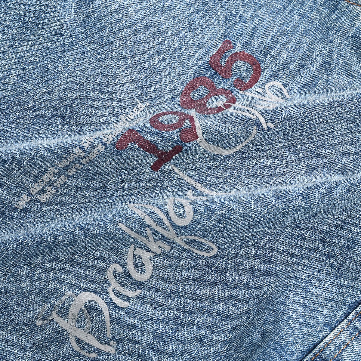 Vintage Washed Denim Large Capacity Tote – "1985 Breakfast Club" Graphic Commuter Shoulder Bag