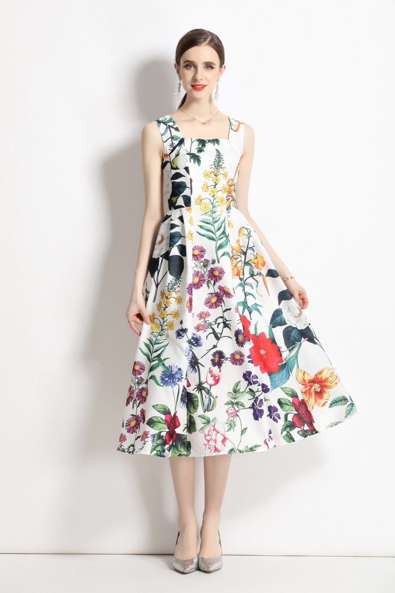 vintage white floral high waisted thick strap dress all floral 3