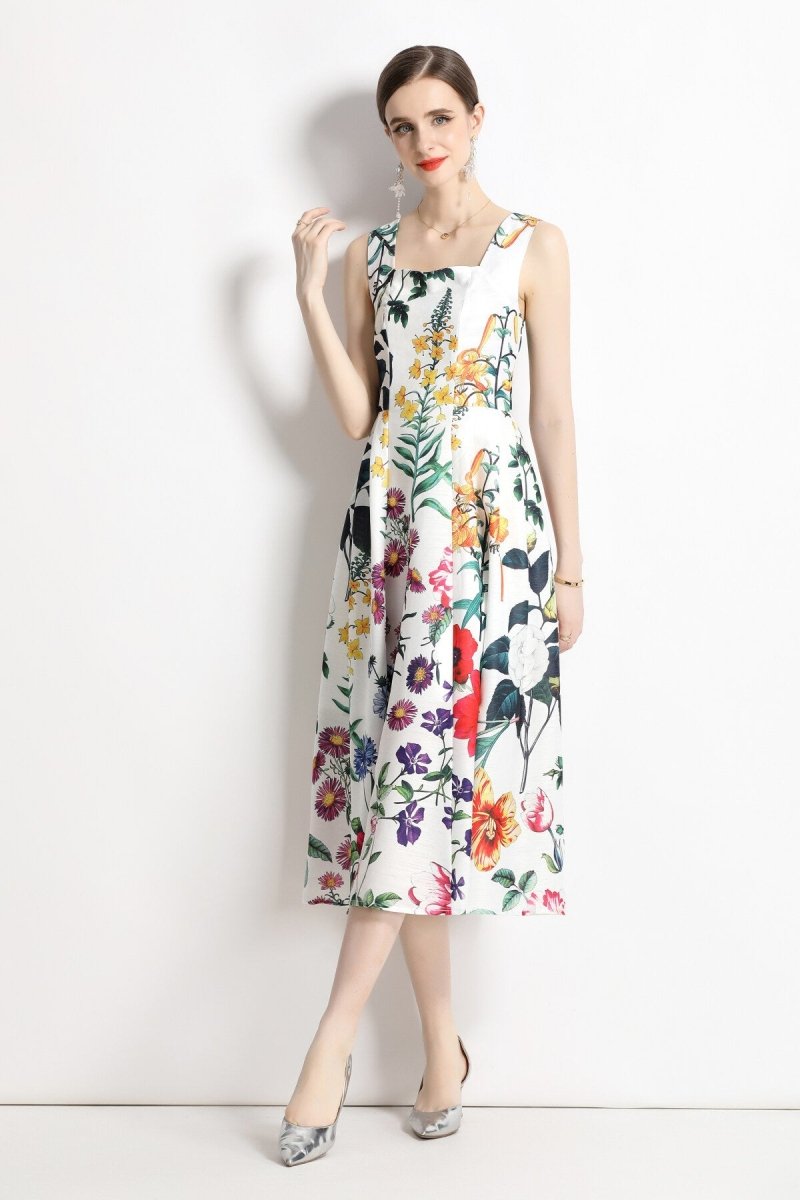 vintage white floral high waisted thick strap dress all floral 2