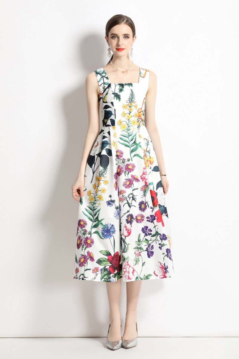 vintage white floral high waisted thick strap dress all floral 1