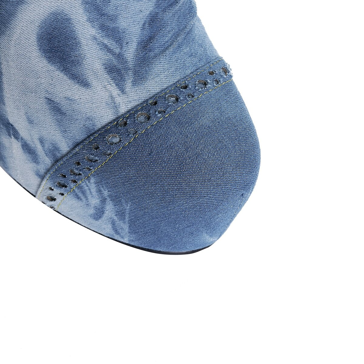 Washed Denim Slouchy Platform Knee High Stiletto Boots