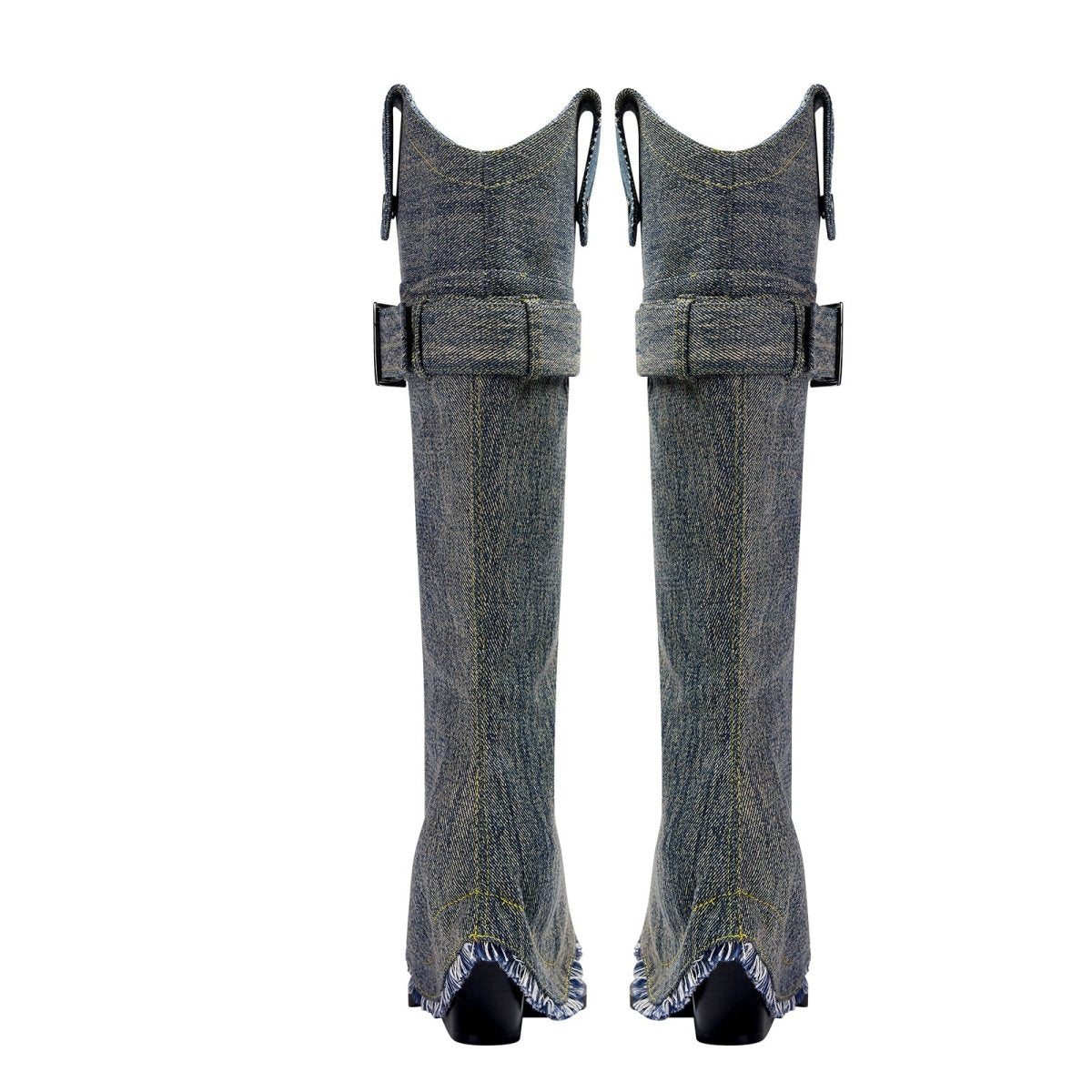 Washed Out Denim High Boots with Detachable Sleeves - 0cm