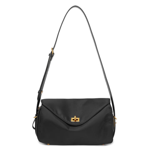 Water-Resistant Ballistic Nylon Crossbody Bag – Lightweight Flap Shoulder Bag with Leather Trim & Turn-Lock Closure