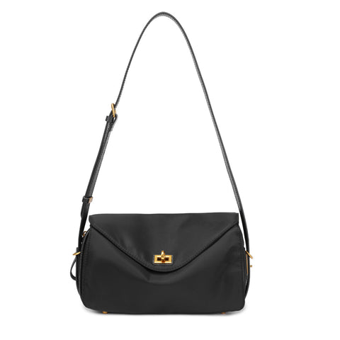 Water-Resistant Ballistic Nylon Crossbody Bag – Lightweight Flap Shoulder Bag with Leather Trim & Turn-Lock Closure