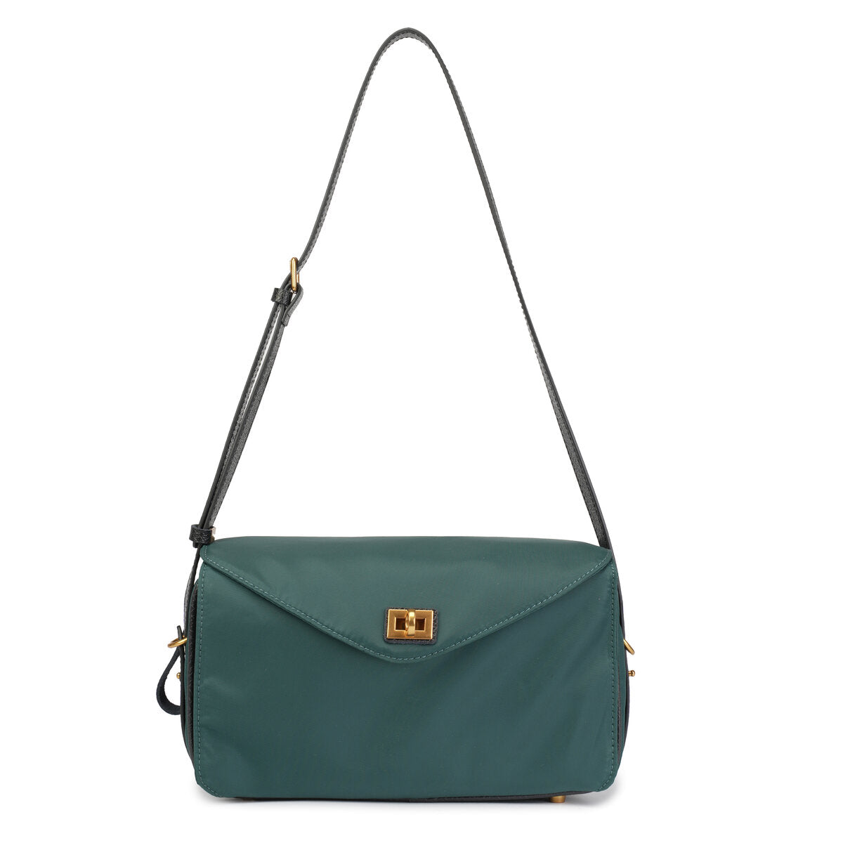 Water-Resistant Ballistic Nylon Crossbody Bag – Lightweight Flap Shoulder Bag with Leather Trim & Turn-Lock Closure