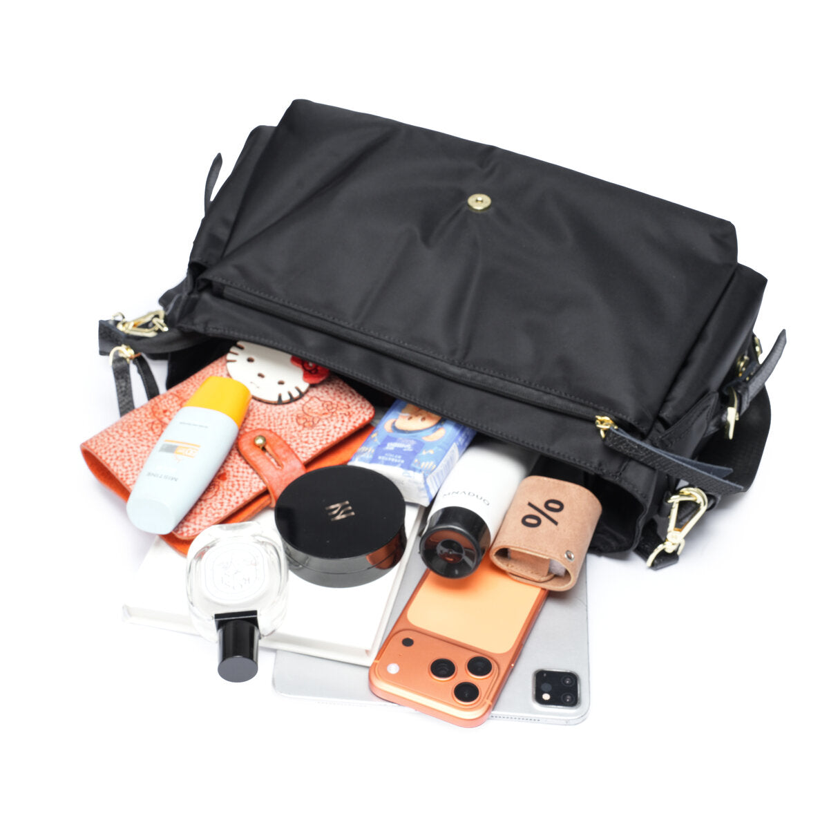 Water-Resistant Ballistic Nylon Messenger Bag with Leather Buckle – Multi-Pocket Crossbody Commuter Bag
