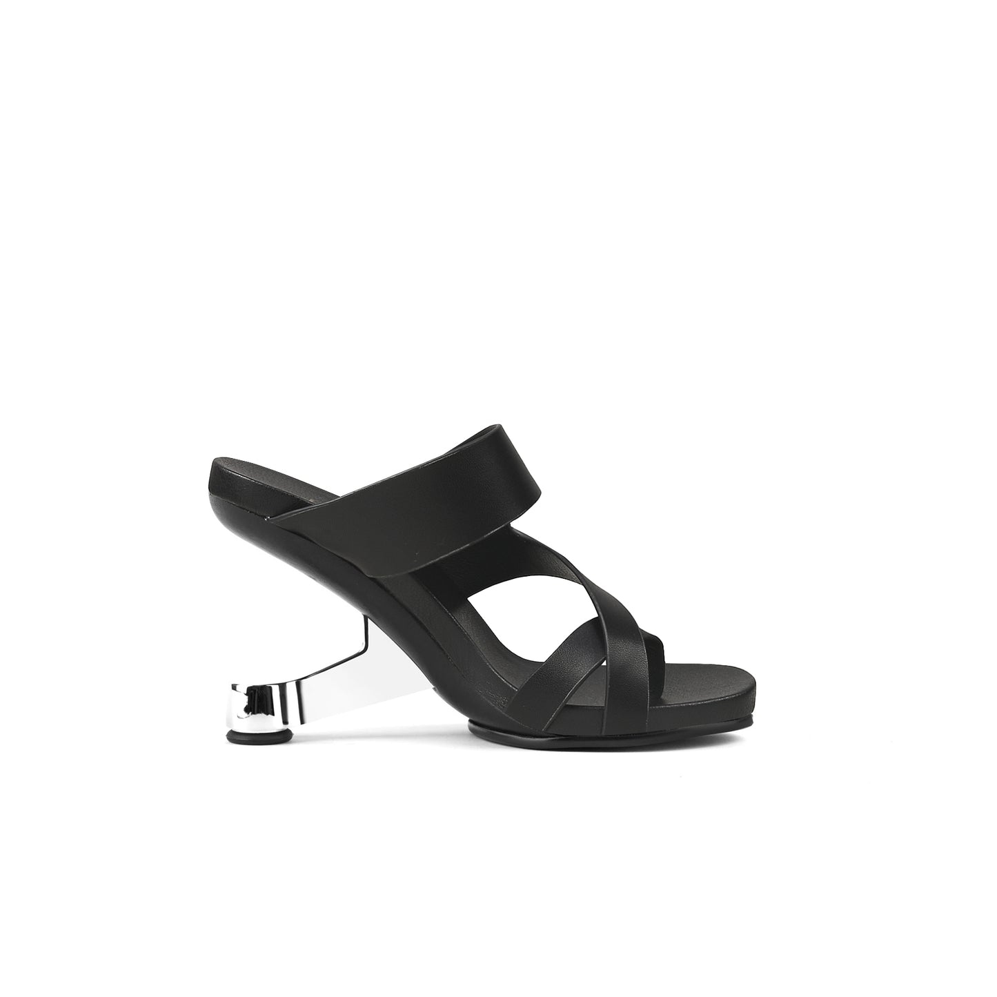 wave architectural heel less mules all black 3