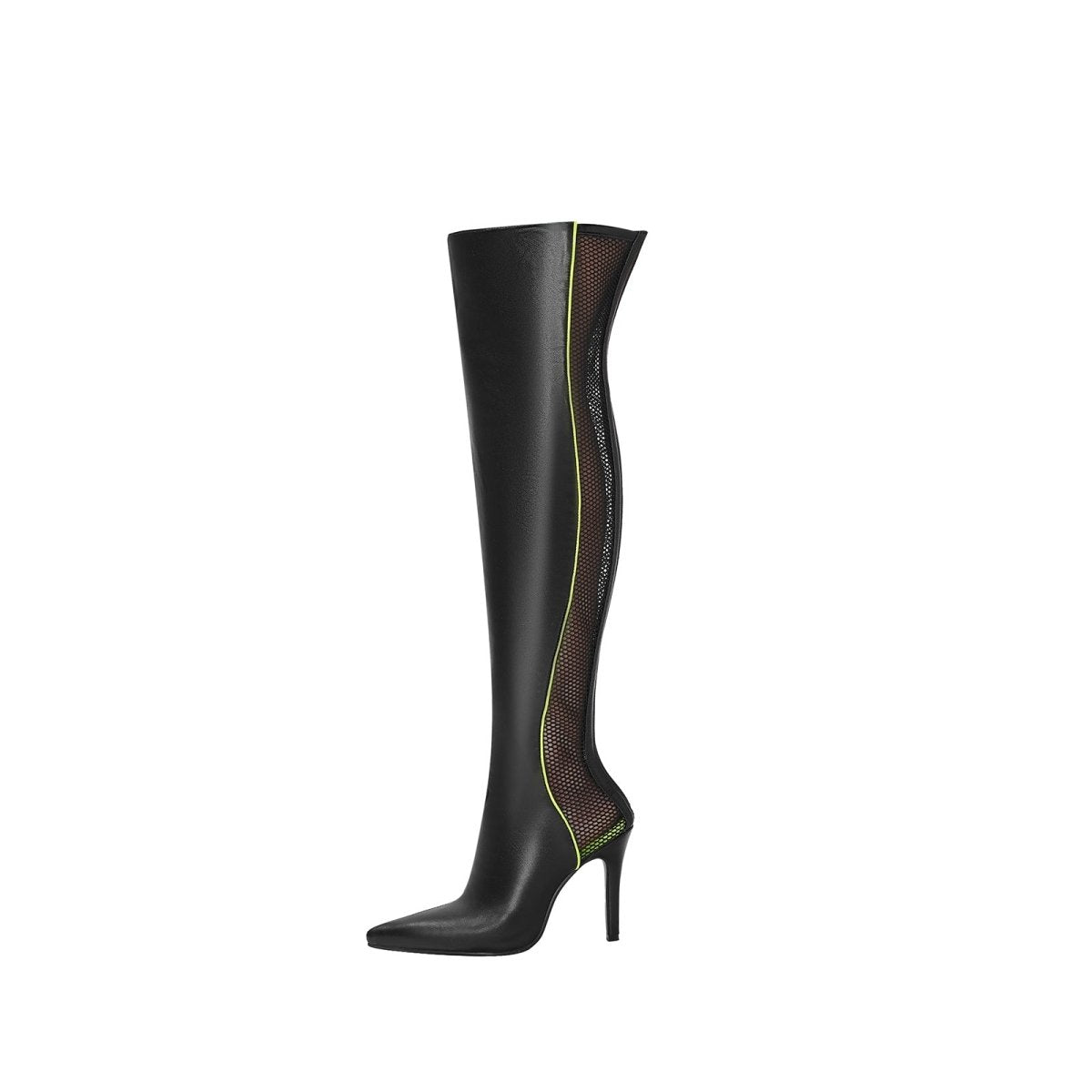 Wave Mesh Pointed Toe Leather Knee High Boots - 0cm