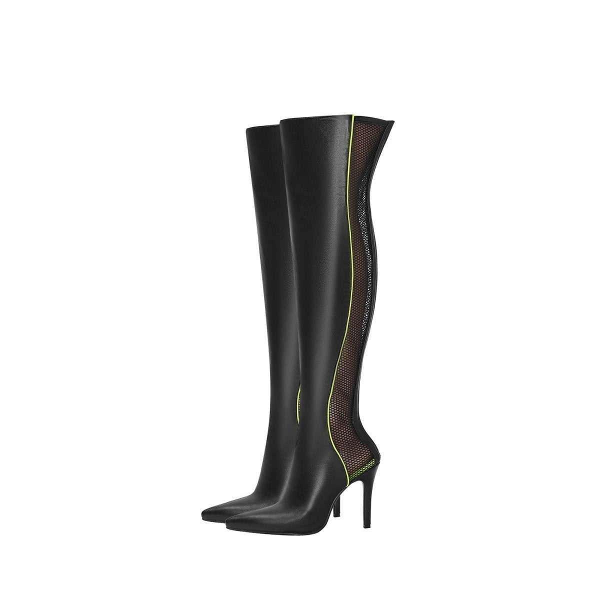 Wave Mesh Pointed Toe Leather Knee High Boots - 0cm