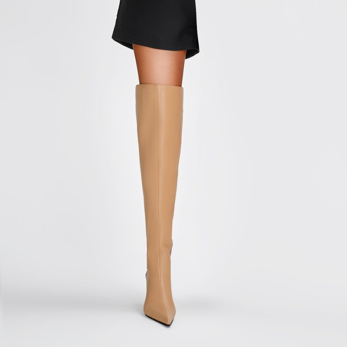 Wave Mesh Pointed Toe Leather Knee High Boots - 0cm