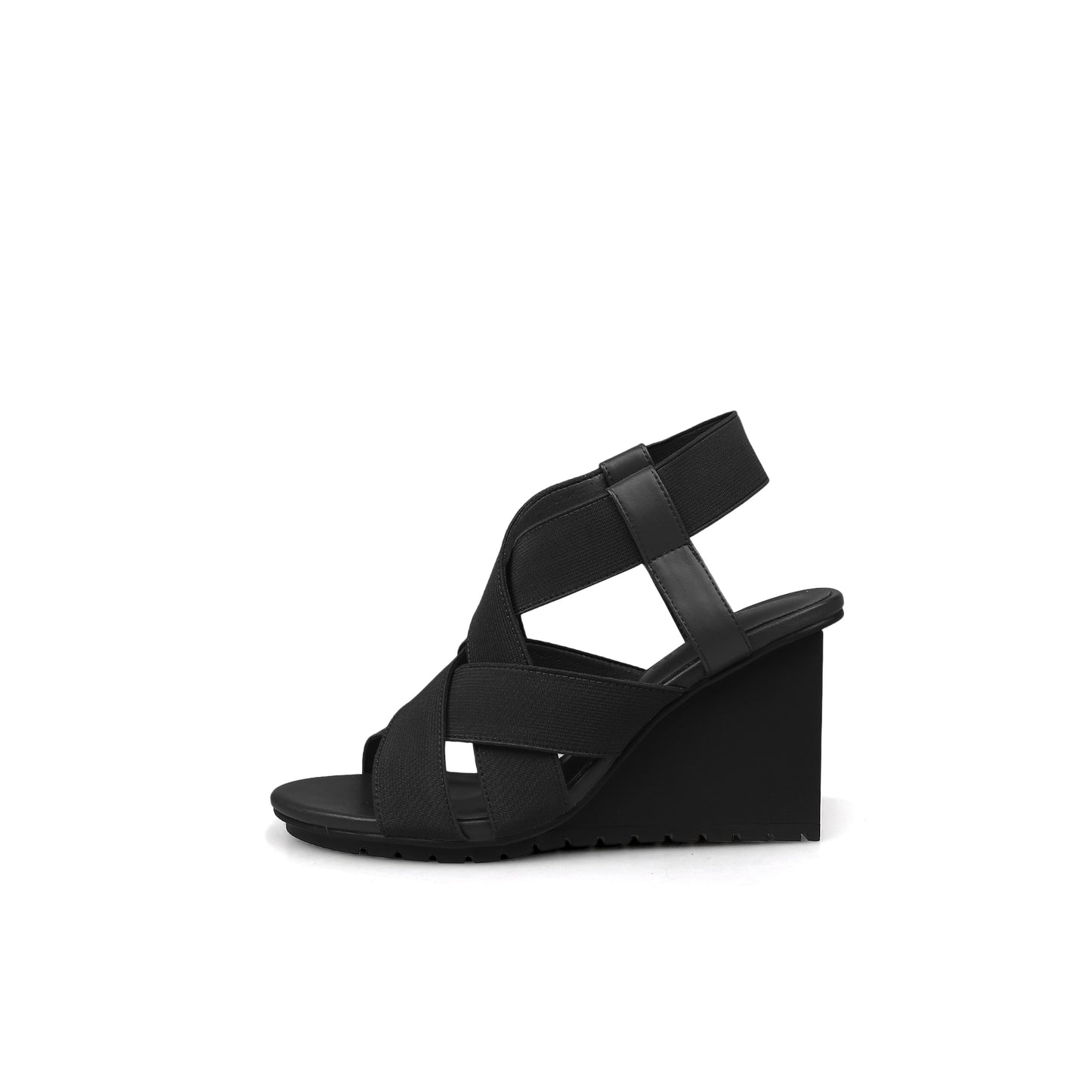 weave open toe ankle strap wedges all black 1