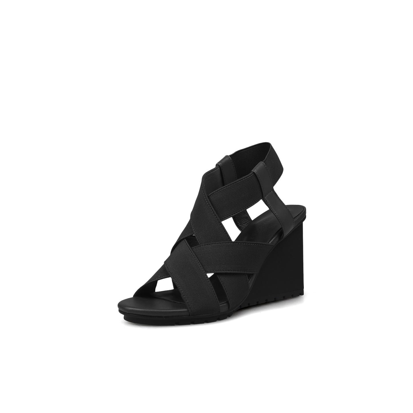 weave open toe ankle strap wedges all black 2