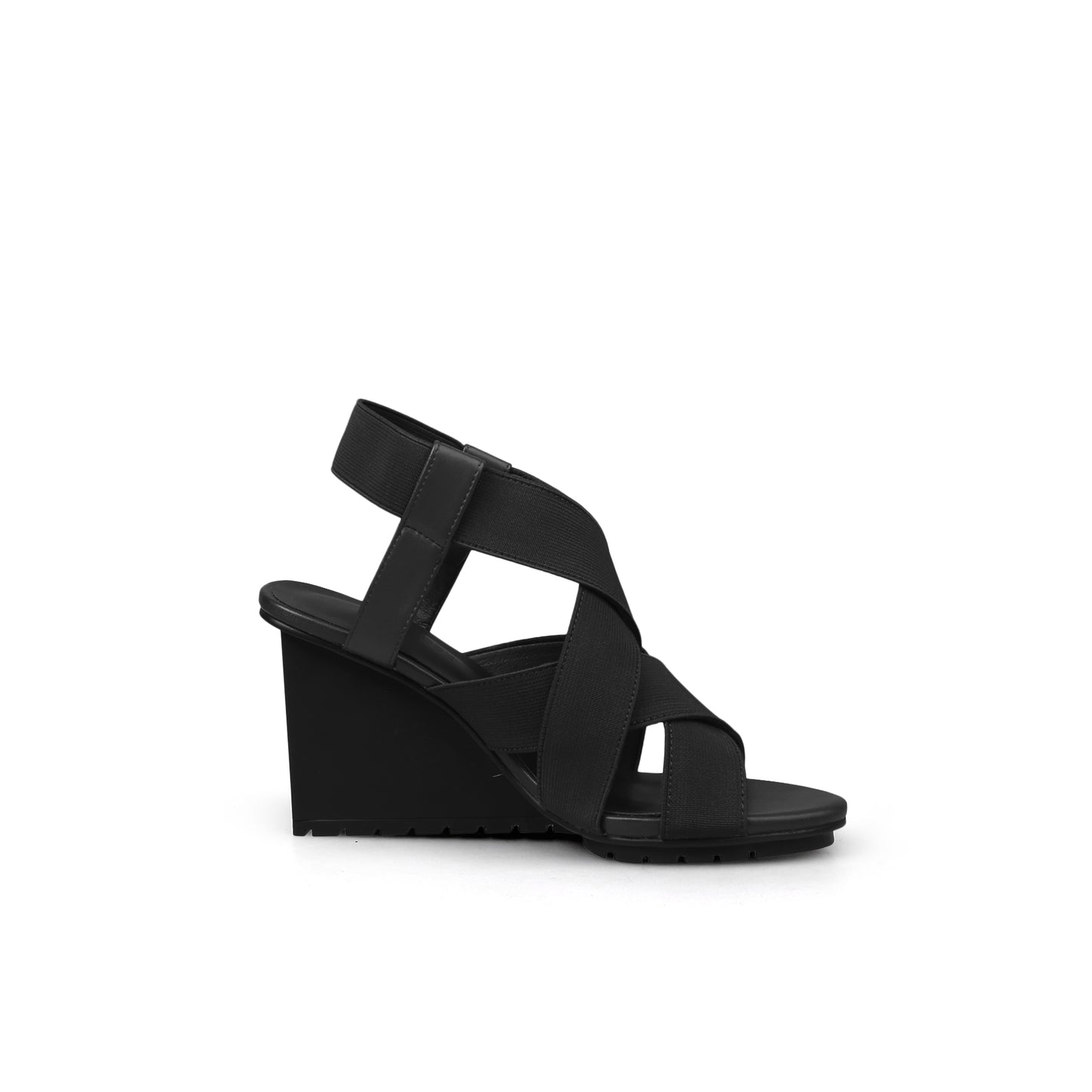 weave open toe ankle strap wedges all black 3