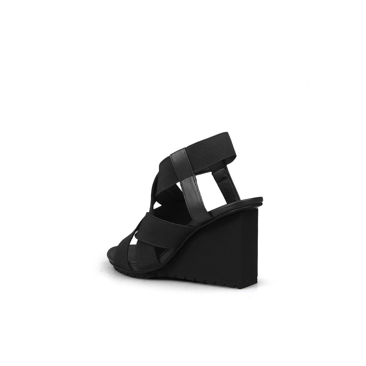 weave open toe ankle strap wedges all black 4
