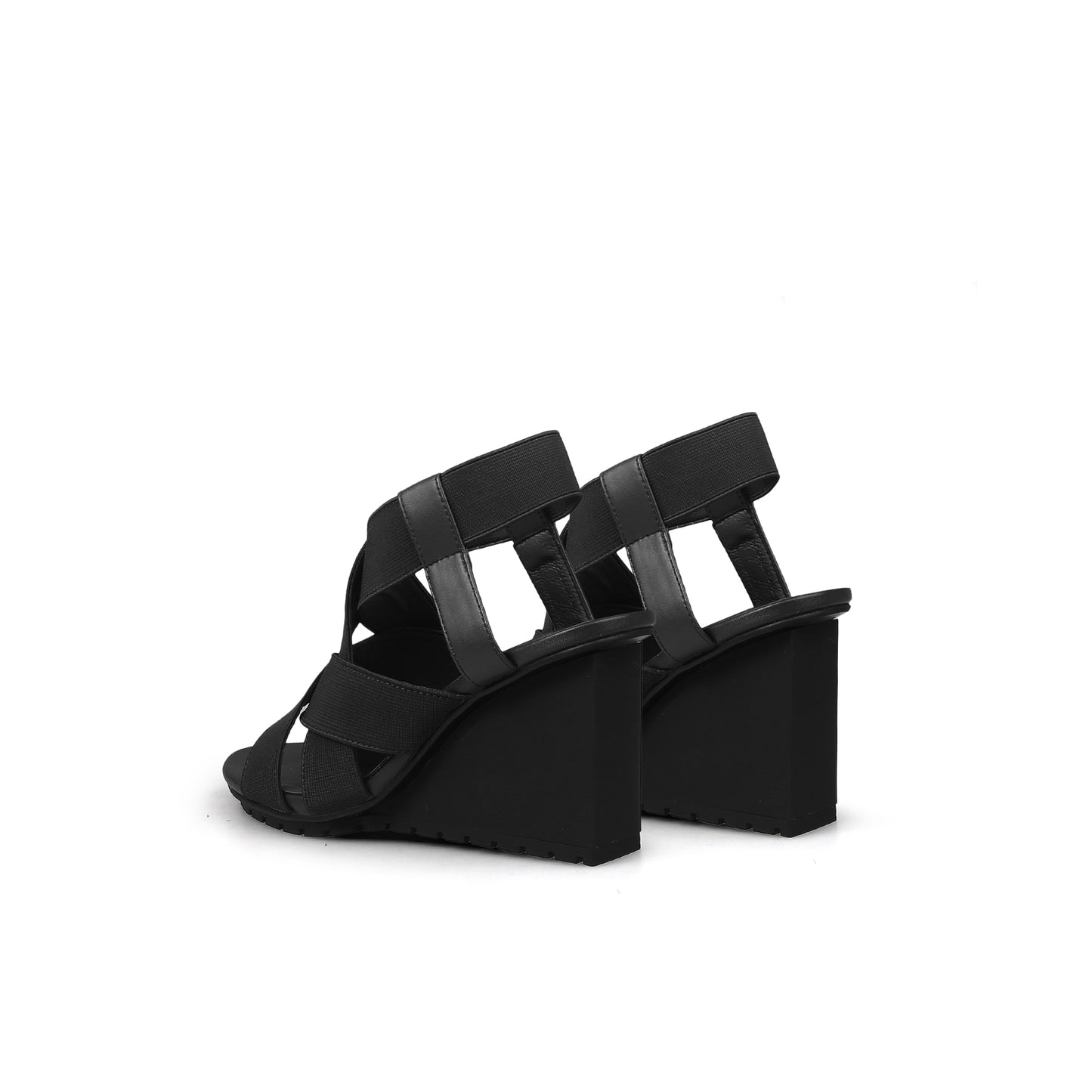 weave open toe ankle strap wedges all black 5