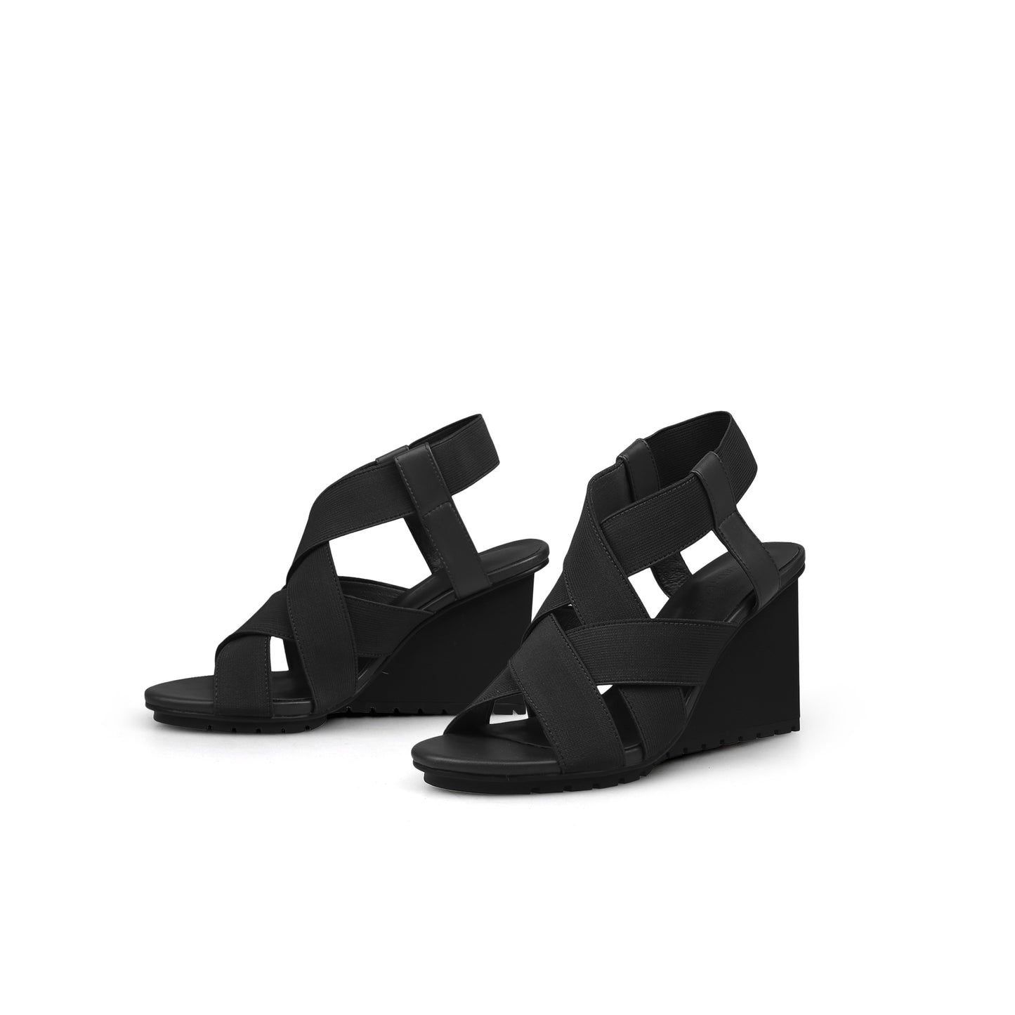 weave open toe ankle strap wedges all black 6