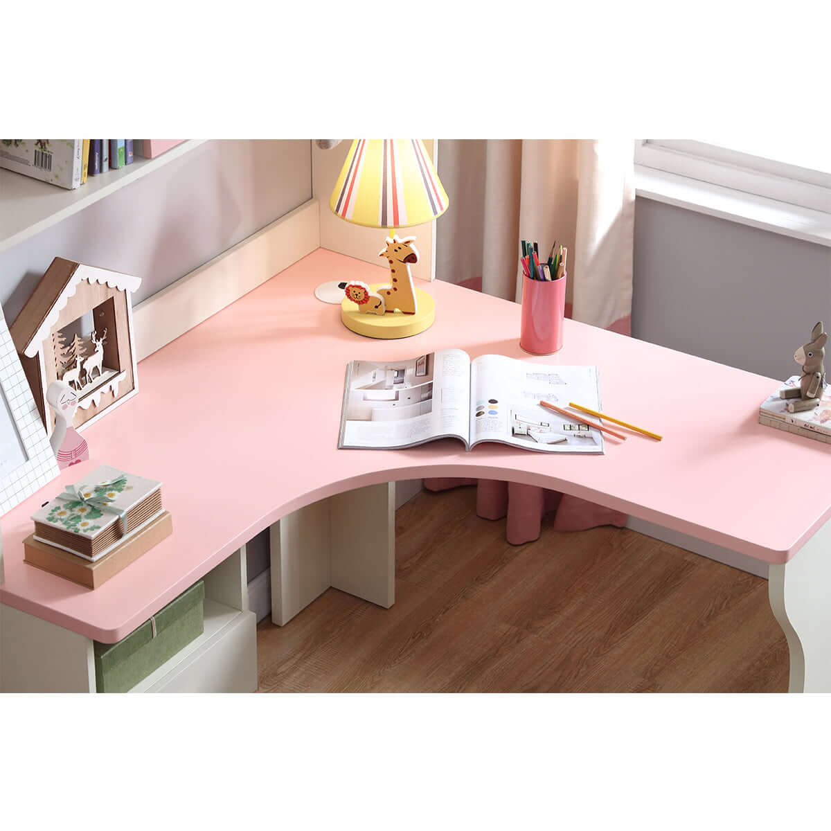 whimsical kitty cat tall bookcase and pink study table all 3