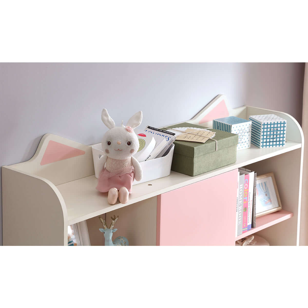 whimsical kitty cat tall bookcase and pink study table all 4