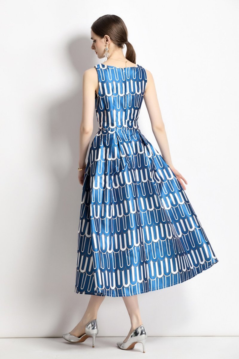 white and blue slim fit a line tea dress all blue 4