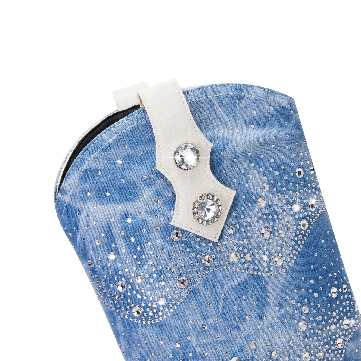 White and Denim Foldover Knee High Boots - 0cm