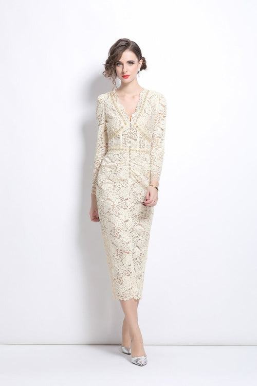 White Cutout Lace Dress with Inner Slip - 0cm
