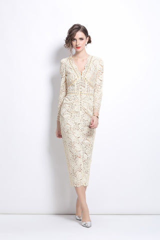 White Cutout Lace Dress with Inner Slip