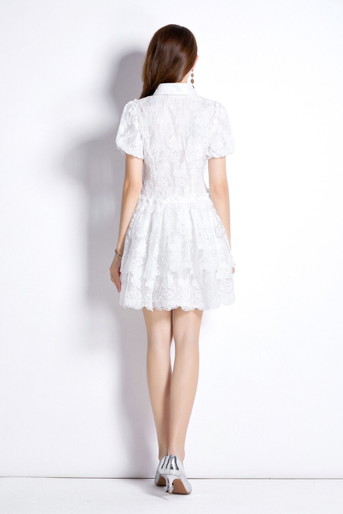 white embroidered puff sleeve french dress all white 4