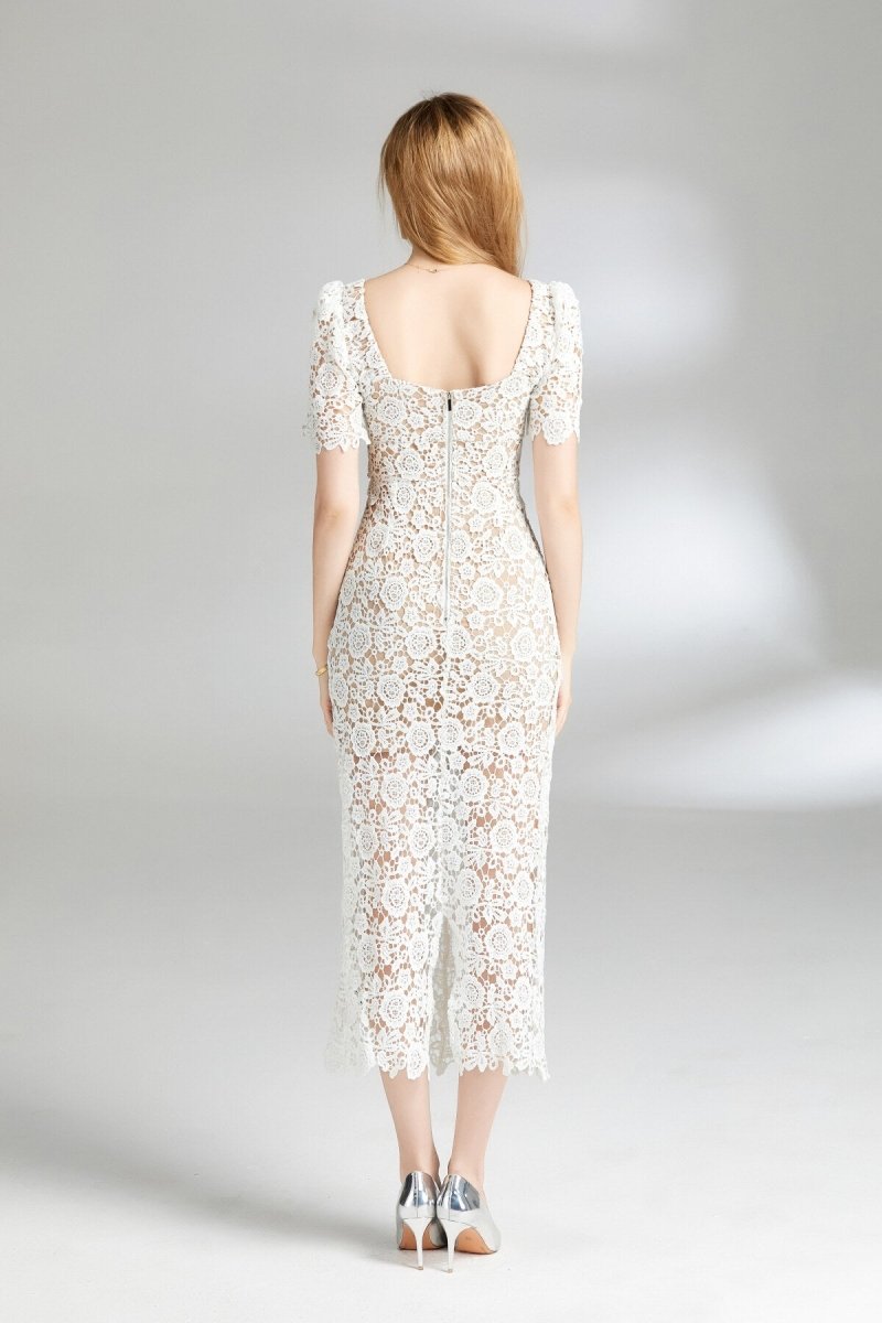 white floral lace cut out dress all white 4