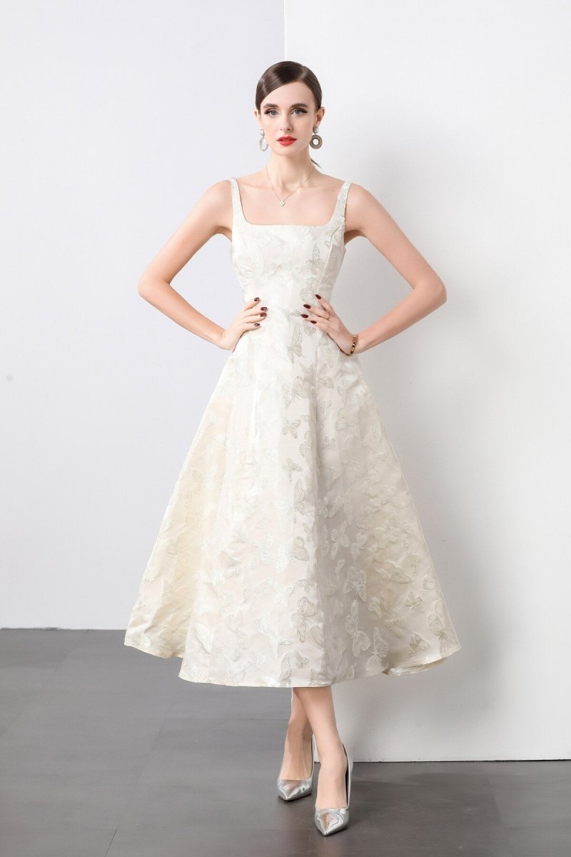 white jacquard square neck balletcore wedding dress all white 1