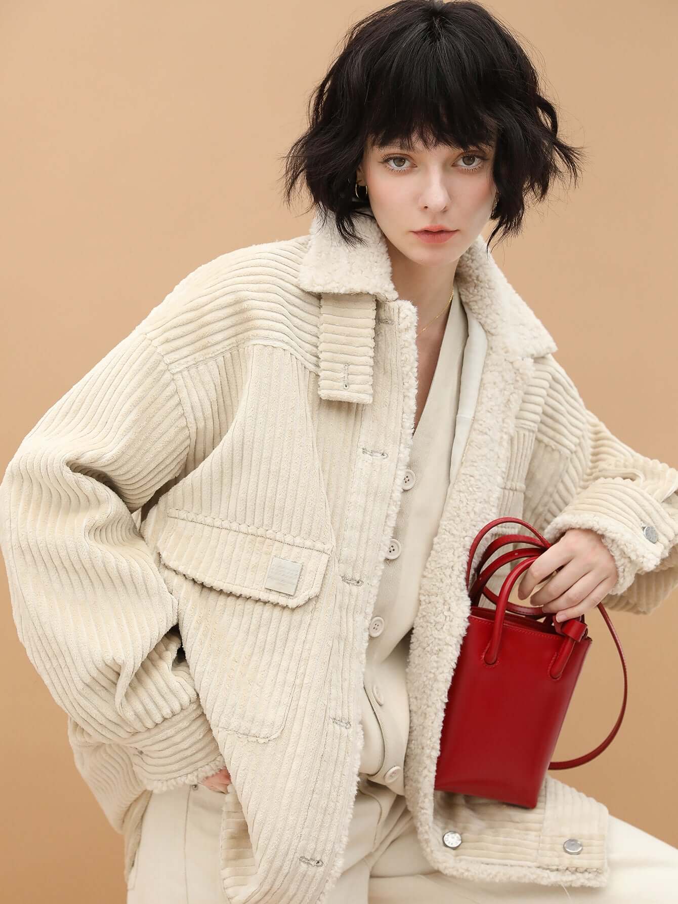 white oversized corduroy parka all white 3