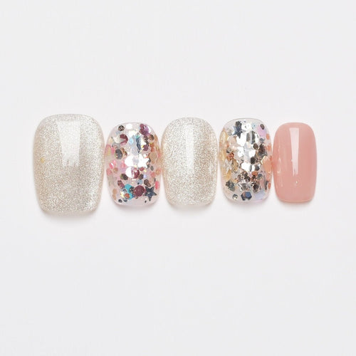 White Peach Confetti Press-On Nails