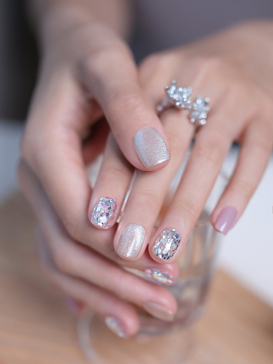 White Peach Confetti Press-On Nails