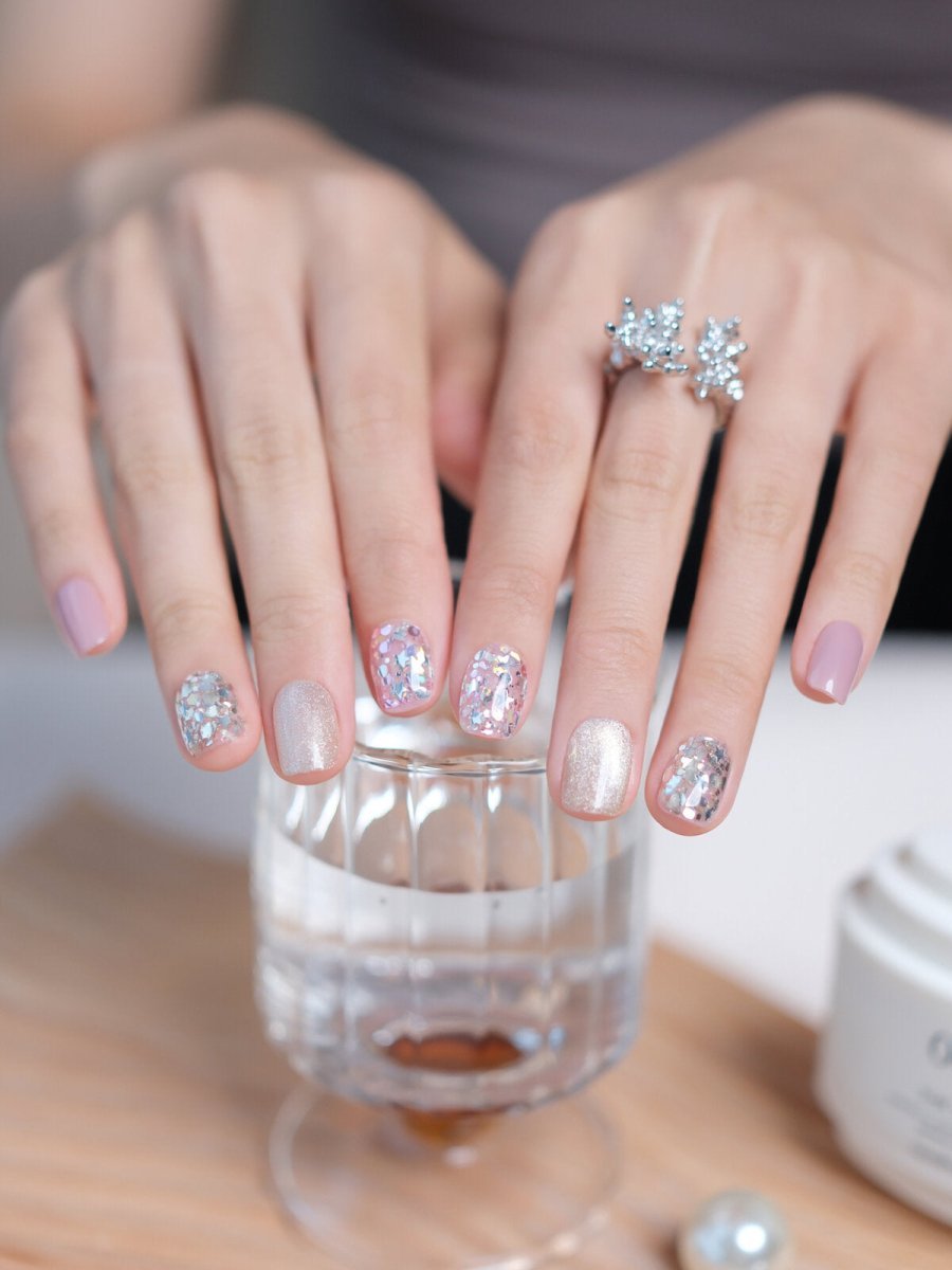 White Peach Confetti Press-On Nails