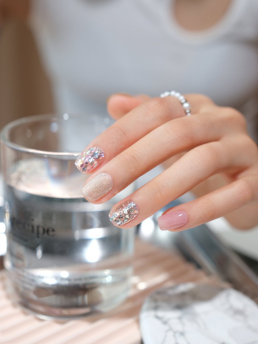 White Peach Confetti Press-On Nails