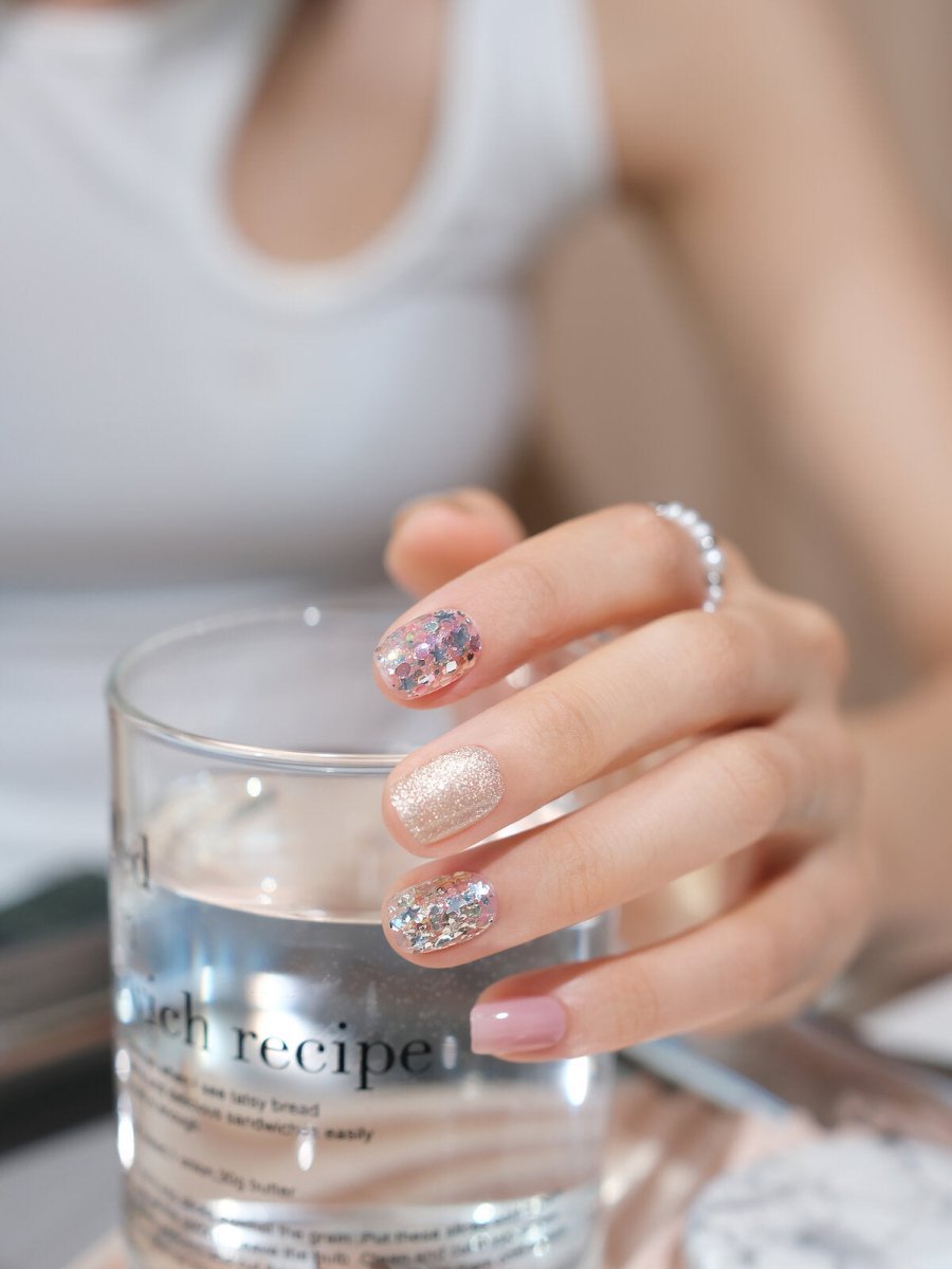 White Peach Confetti Press-On Nails