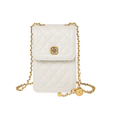 White Quilted Leather Chain Strap Bag