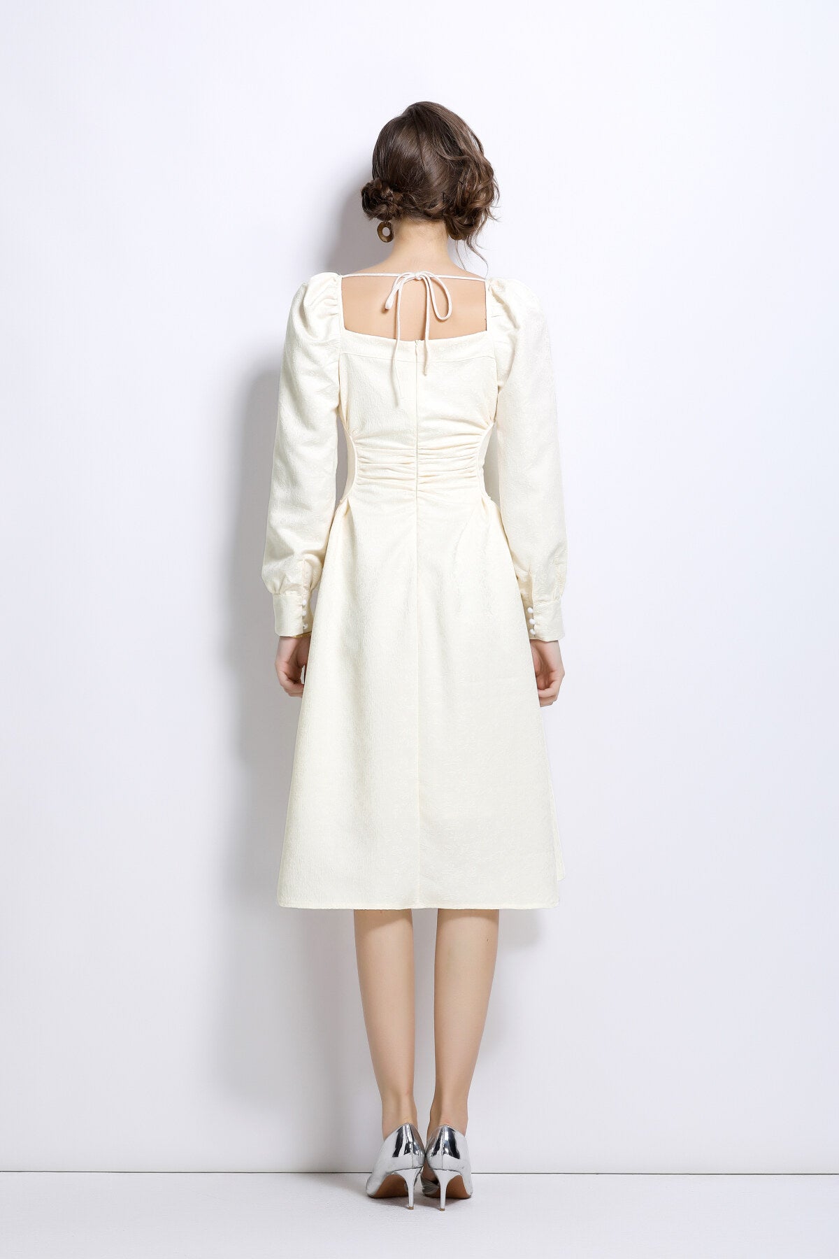 white sweetheart embellished puff sleeve midi dress all white 4