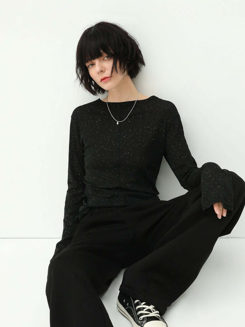 wispy black glitter knit top all black 1