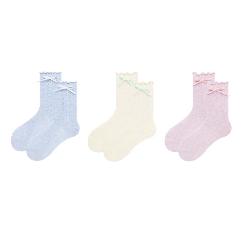 Women's Ballet Bow Pointelle Mid - Calf Socks - 3 Pair Summer Set