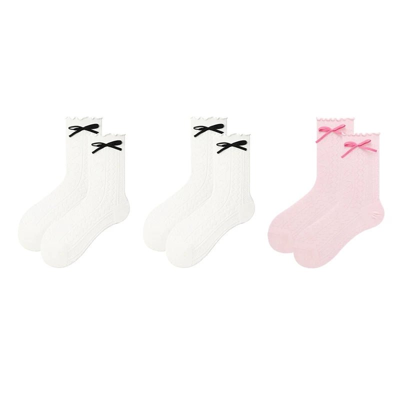 Women's Ballet Bow Pointelle Mid - Calf Socks - 3 Pair Summer Set
