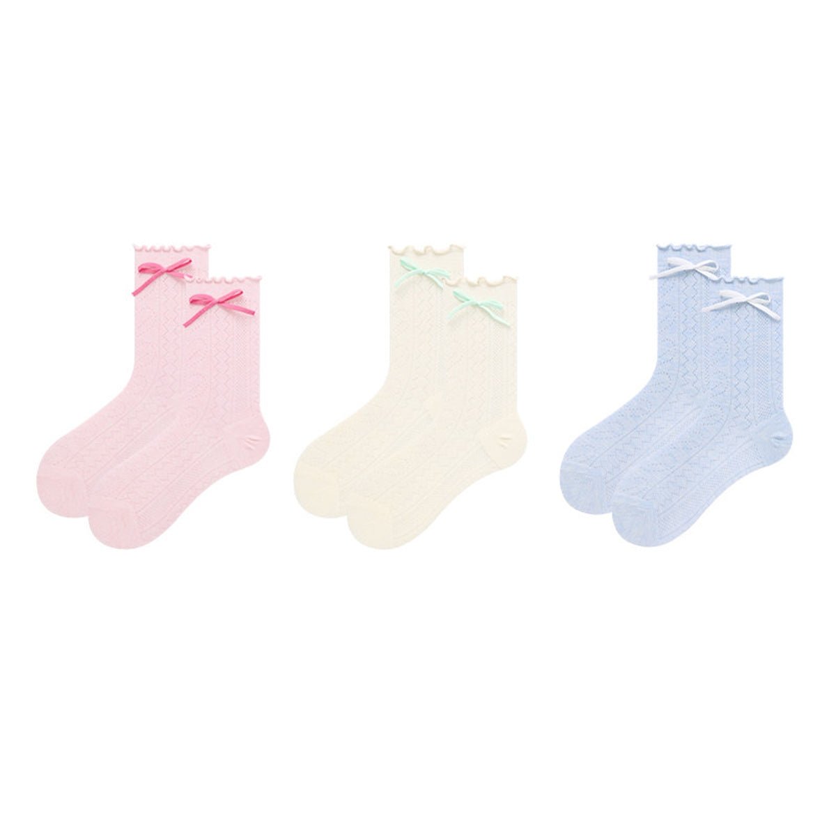 Women's Ballet Bow Pointelle Mid - Calf Socks - 3 Pair Summer Set
