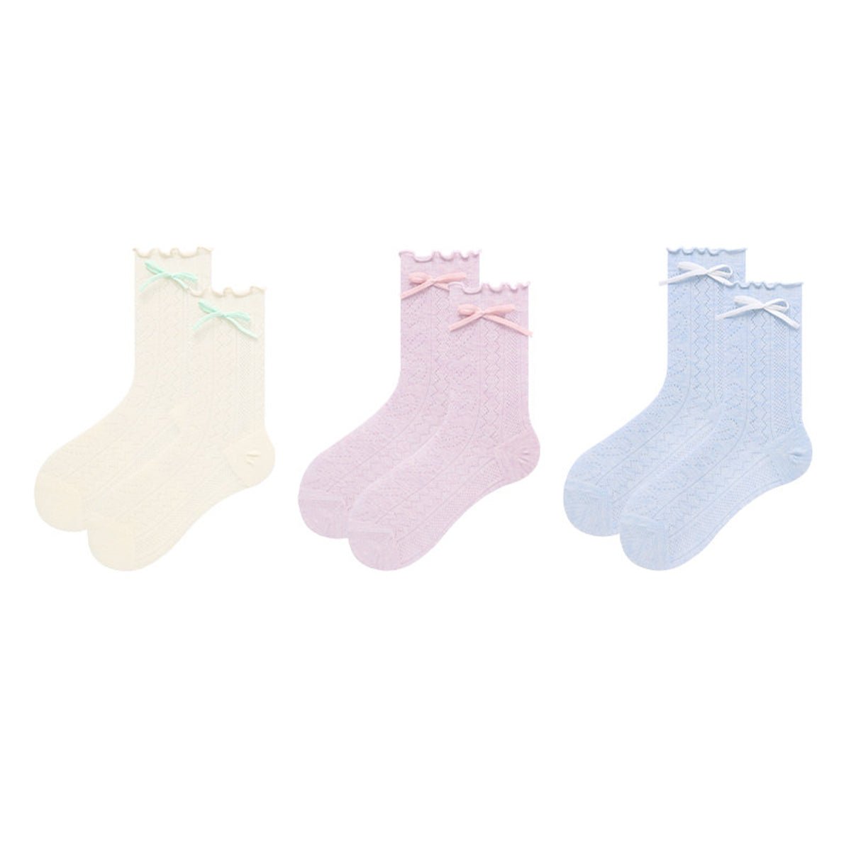 Women's Ballet Bow Pointelle Mid - Calf Socks - 3 Pair Summer Set