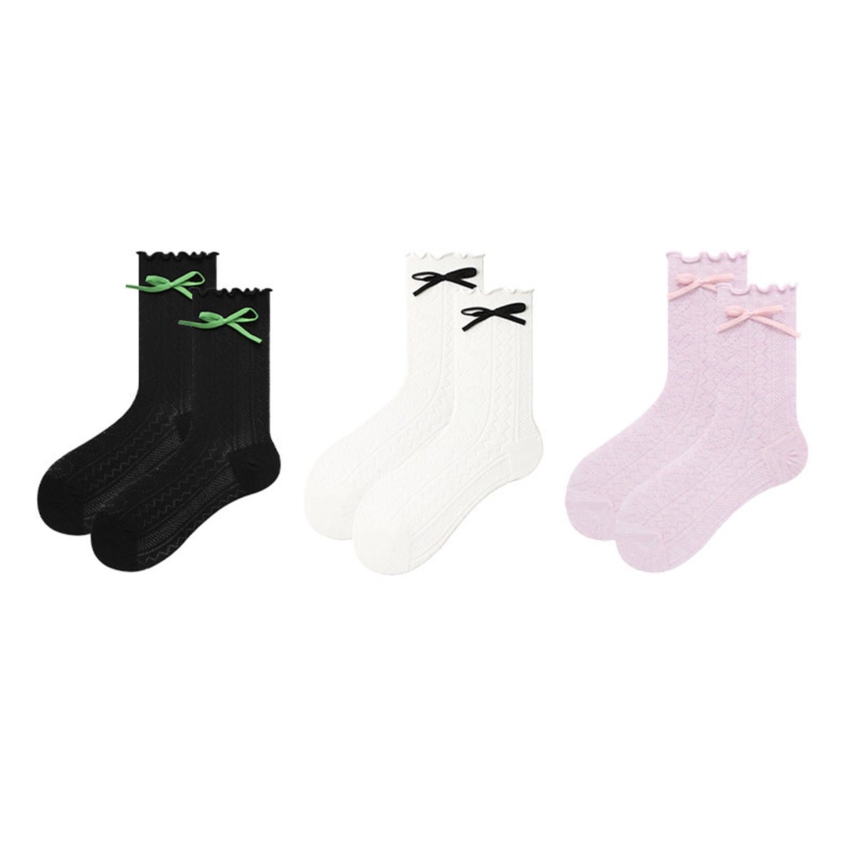 Women's Ballet Bow Pointelle Mid - Calf Socks - 3 Pair Summer Set