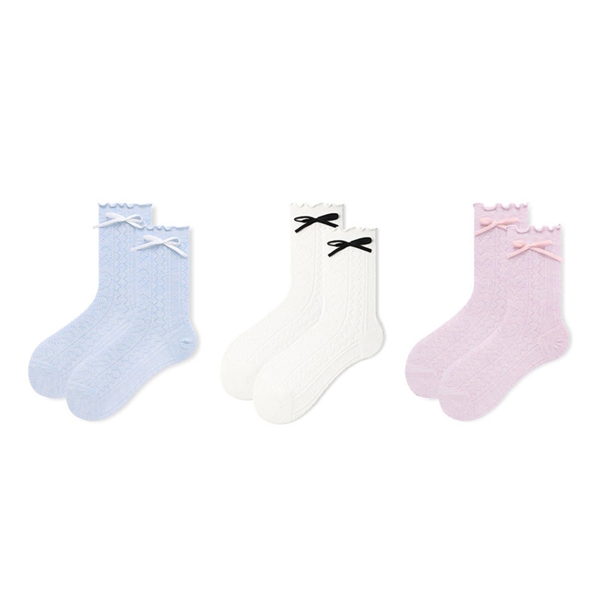 Women's Ballet Bow Pointelle Mid - Calf Socks - 3 Pair Summer Set