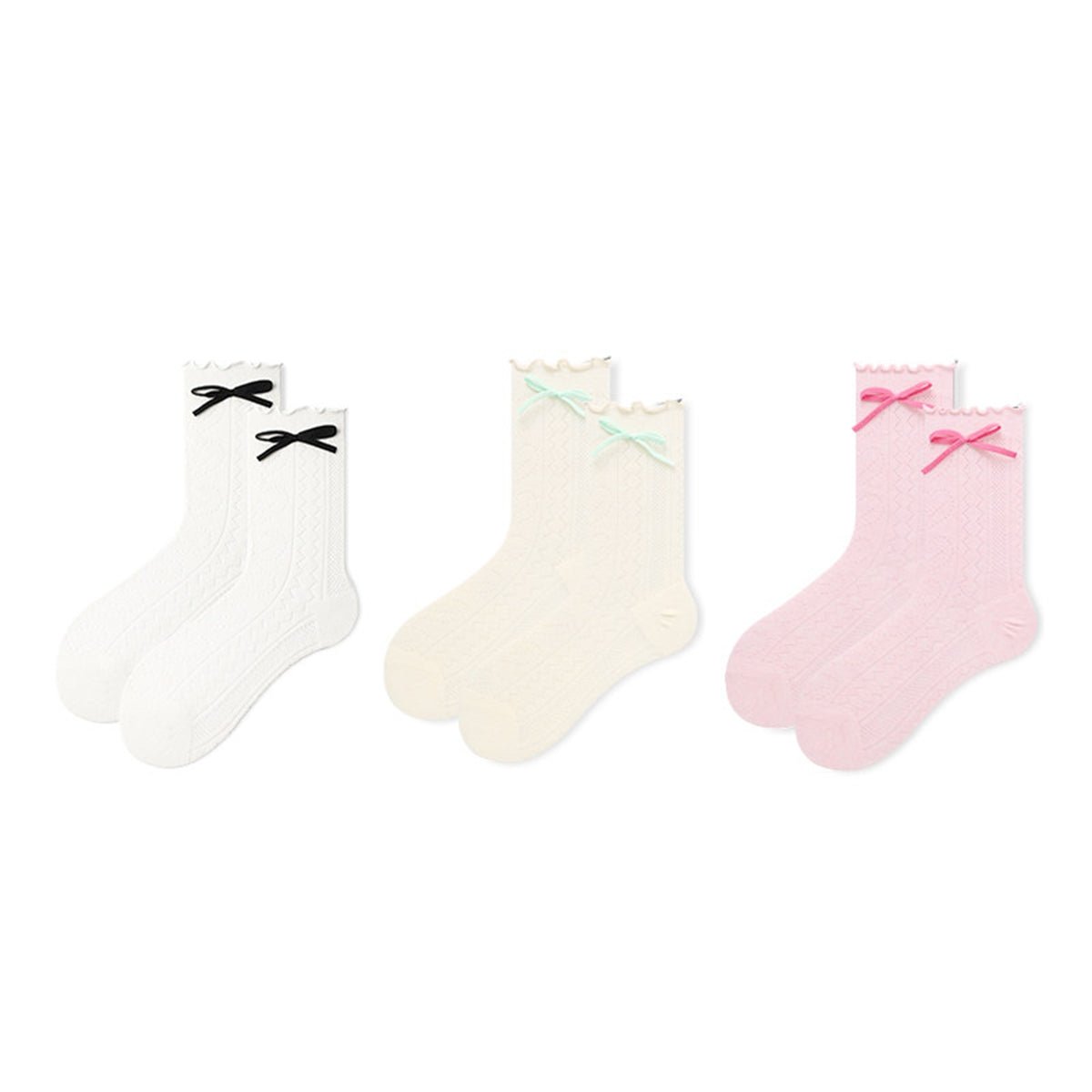Women's Ballet Bow Pointelle Mid - Calf Socks - 3 Pair Summer Set