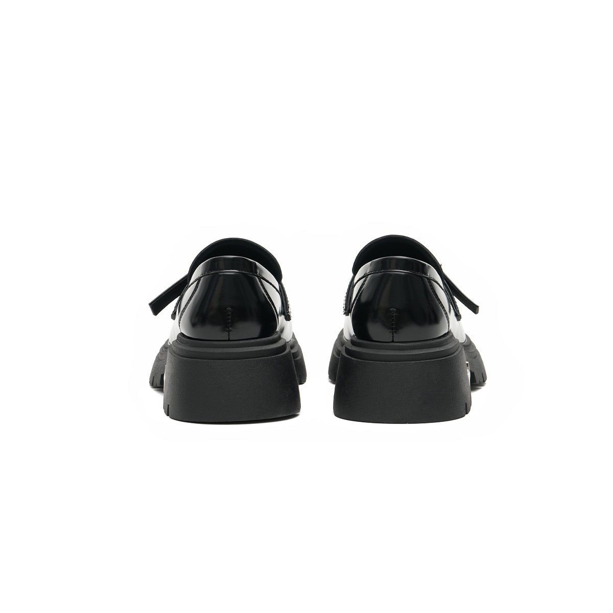 Women’s Black Buckled Platform Loafers – Chunky Heel Glossy Slip - Ons